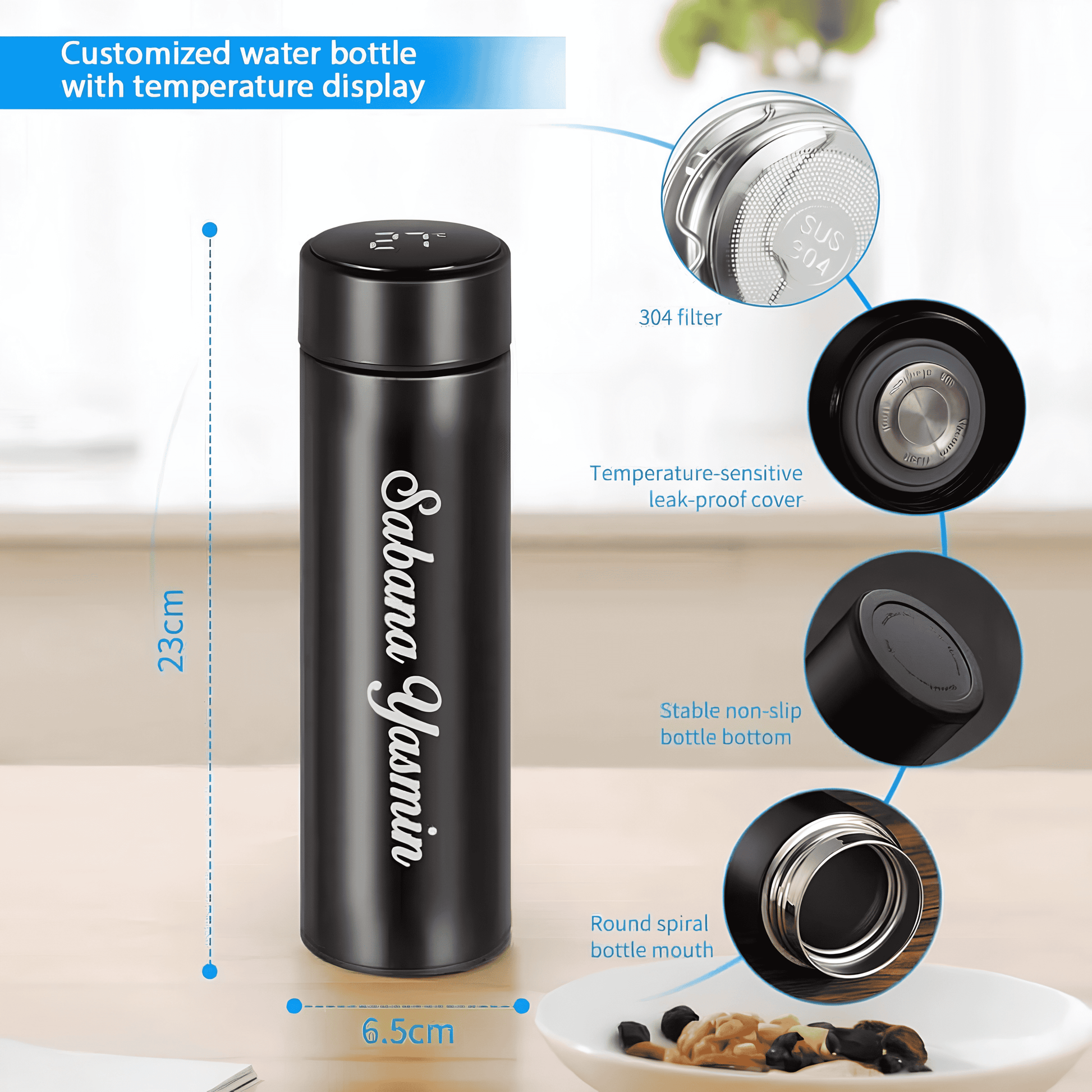 LED Temperature Display Bottle (Black) 