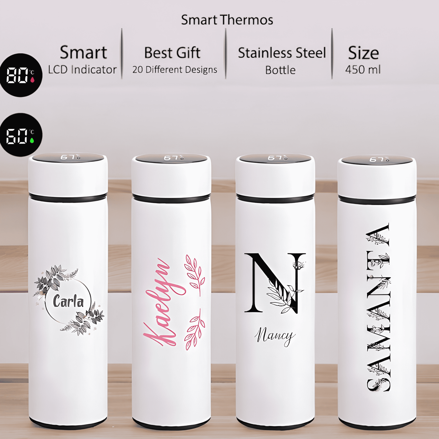 LED Temperature Display Bottle (White) 